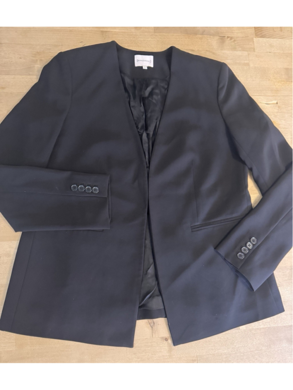 Warehouse Women’s Black Open Front Blazer Sz 16